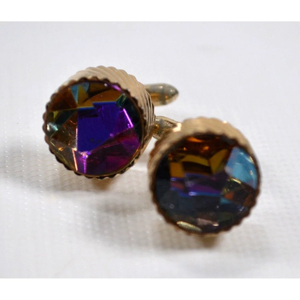 Vintage Swank Gold Tone Cufflinks‎ with Watermelon Rhinestone